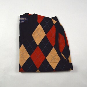 Vintage Size Large Navy and Orange Argyle Sweater Vest by Brooks 