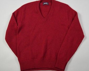 Pull vintage Puritan en laine mélangée rouge à col en V, taille S/M