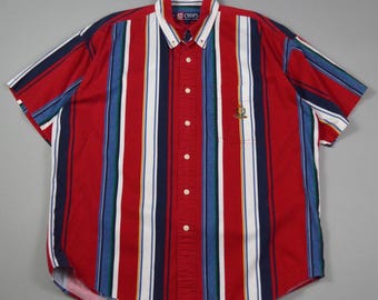 Vintage 1990s Size Large Multi Color Stripe Short Sleeve Shirt by Chaps Ralph Lauren