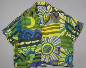 Vintage 1960s Size Large Multi Pattern Rayon Cabana Style Shirt by Surf King