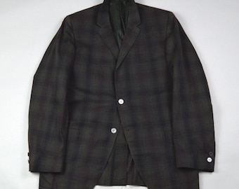 Vintage 1960s Size 40 Charcoal and Maroon Check Cotton Sport Coat