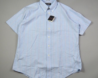 Vintage Deadstock 1990s Blue Stripe Short Sleeve Oxford Shirt by Thornhill