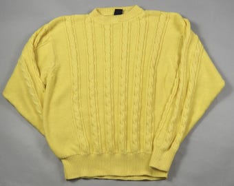 Suéter vintage de algodón amarillo de punto trenzado, talla grande, de los años 80, de Abercrombie and Fitch.