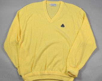 Vintage 1990s Size XL Yellow V Neck Sweater by Izod