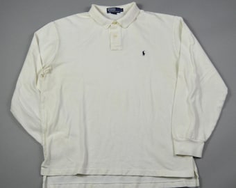 Vintage Size XL White Pique Long Sleeve Polo by Polo Ralph Lauren