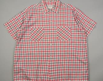 Vintage 1960s Size Large Red and Black Check Short Sleeve Shirt by Designers Collection