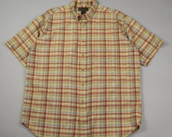 Vintage 1990s Size Large Khaki Plaid Short Sleeve Madras Shirt by Croft and Barrow