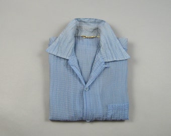 Vintage 1950s Light Blue Nylon Sheer Loop Collar Shirt Size Medium