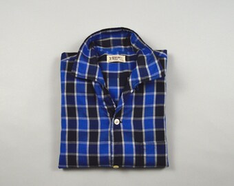 Vintage 1950s Blue Plaid Loop Collar Shirt by Arrow Size Medium