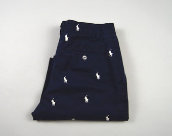 Vintage Navy Blue and White Embroidered Shorts by Polo Ralph Lauren Size 30
