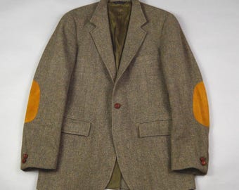 Chaqueta deportiva vintage de los años 80, talla 36/38, de tweed con estampado de espiga verde/marrón, de Gant.