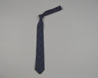 Vintage 1960s Blue with Yellow Crosshatch Silk Necktie by Werbners