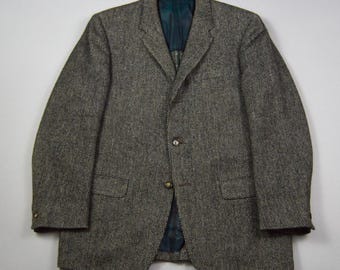 Veste de sport vintage en tweed noir et blanc, taille 40, signée Thexton and Wright, années 1950.