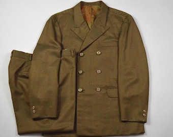 Vintage 1960s Size 38 Brown Check Double Breasted Suit