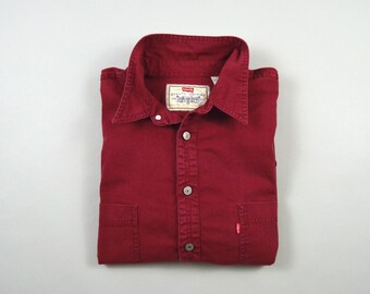 Red Denim Shirt - Etsy