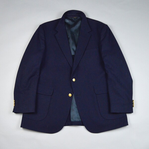 Vintage 1980s Navy Blue Patch Pocket Wool Blazer Size 46L