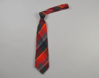 Vintage 1970s Red Tartan Plaid Wool Necktie