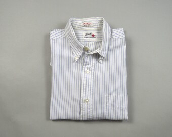 Vintage 1960s White and Blue Stripe Short Sleeve Oxford by Gant Size Medium