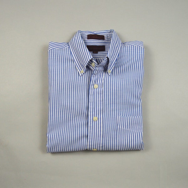 Vintage 1980s White and Blue Stripe Button Down Shirt by Chaps Ralph Lauren Size 15.5x32/33 / Medium