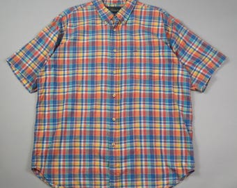 Vintage 1990s Size Large Multi Color Plaid Short Sleeve Madras Shirt by Croft and Barrow