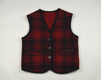 Vintage Plaid Reversible Wool Vest Size Medium