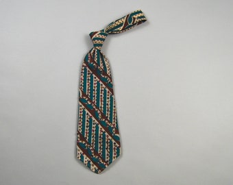 Vintage 1940s Nylon Teal and Brown Sequin Necktie by Sherman