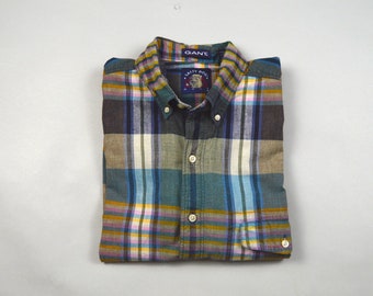 Vintage 1990s Gant Salty Dog Madras Short Sleeve Shirt Size Large