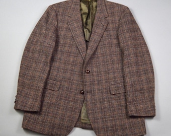 Veste sport vintage années 1970/1980, taille 42L, en tweed à carreaux marron, de la marque The Globe