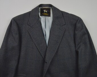 Vintage 1960s Gray w/Blue Windowpane Check Overcoat Size 42/44