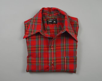 Vintage 1970s Red Plaid Button Up Shirt by JC Penney Size Medium