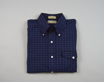 Vintage 1990s Navy and Green Check Oxford Button Down by L.L. Bean Size 16.5 x 34 Large