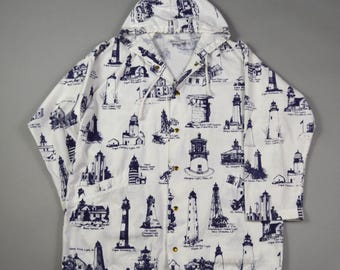 Vintage 1990s Size Medium Lighthouse Print Jacket by Michigan Rag Co
