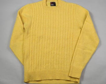 Pull torsadé jaune de taille moyenne, vintage des années 1980, par Robert Bruce