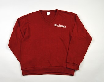 Vintage 1970s/1980s Red V Neck St. John Sweatshirt Size Small/Medium