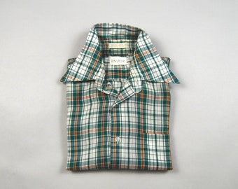 Vintage 1970s Green Plaid Short Sleeve Shirt by Envoy Size Medium