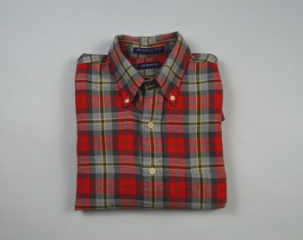 Vintage 1990s Red and Gray plaid Flannel Button Down by Gant Size Medium