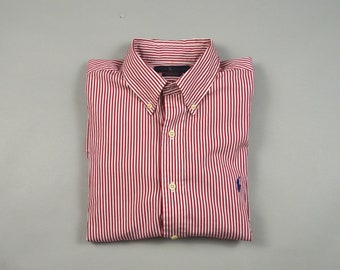 Vintage Red and White Stripe Button Down Shirt by Ralph Lauren Size 16.5x34/35 / Large