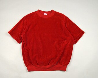 Vintage 1950s Red Short Sleeve Terry Cloth Shirt by Hartogs Size Medium