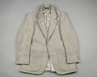 Vintage 1980s Light Gray Tweed Patch Pocket Sport Coat Size 36S