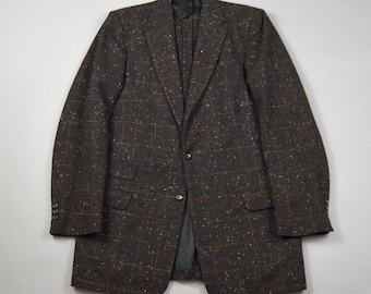 Veste de sport vintage années 1950, taille 38L, en tweed marron moucheté, signée Lord Carroll
