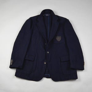 Vintage 1980s Size Large Navy Blue Crest Blazer by Polo Ralph Lauren