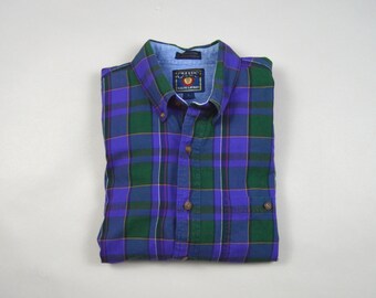 Vintage 1990s Purple and Green Plaid Button Down Shirt by Chaps Size Large