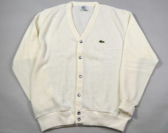 Vintage 1980s Size Large White Cardigan by Izod Lacoste