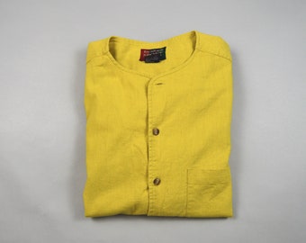 Vintage 1990s Yellow Linen Blend Collarless Shirt by Bachrach Size Small/Medium