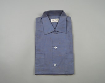 Vintage Deadstock 1950s/1960s Blue Rayon Loop Collar Shirt by Jayson Size Medium