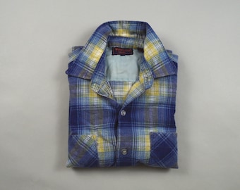 Vintage 1980s Blue Plaid Flannel Shirt by Woodland Size Medium