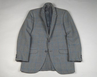 Vintage 1960s Gray with Blue Windowpane Check Sport Coat by Sears Size 38