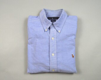 Vintage 1990s Blue Oxford Shirt by Ralph Lauren Size 16.5x35 / Large