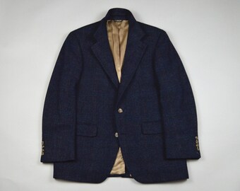 Vintage 1980s/1990s Navy Blue Glen Plaid Sport Coat by Mark Shale Size 40