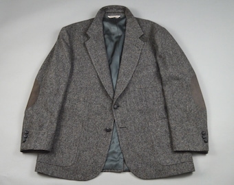 Vintage 1980s Gray Flecked Tweed Patch Pocket Sport Coat Size 46